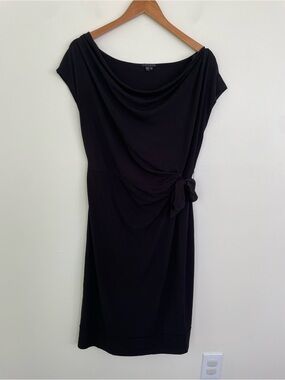 Theory Cowl Neck Waist Tie Midi Dress in Black size L Large Minimalist Luxury